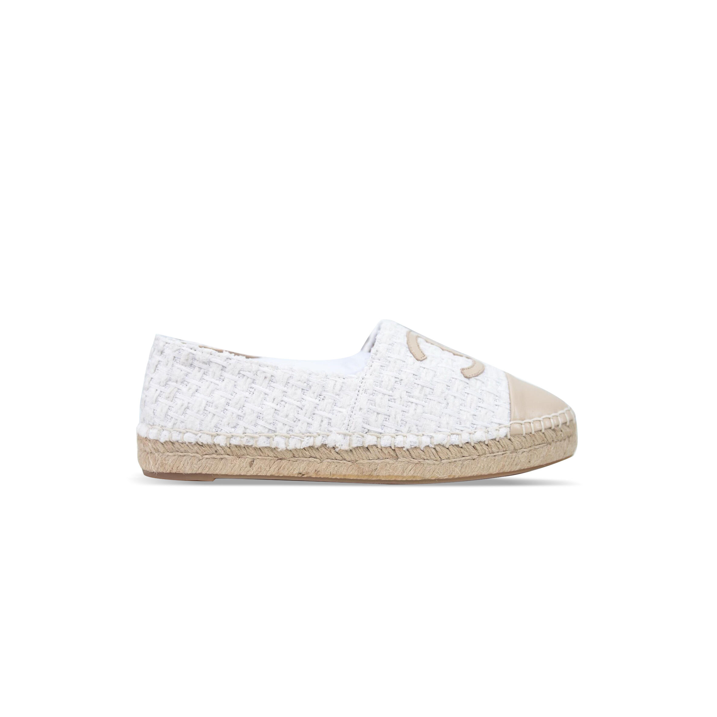 CHANEL ESPADRILLE TWEED PATENT LEATHER CAP TOE FLATS G29762